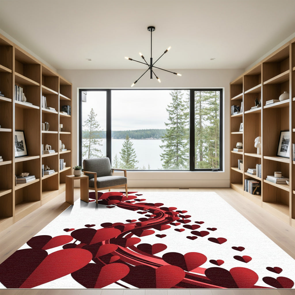 Cascading Crimson Hearts Fluid Ribbon Rug