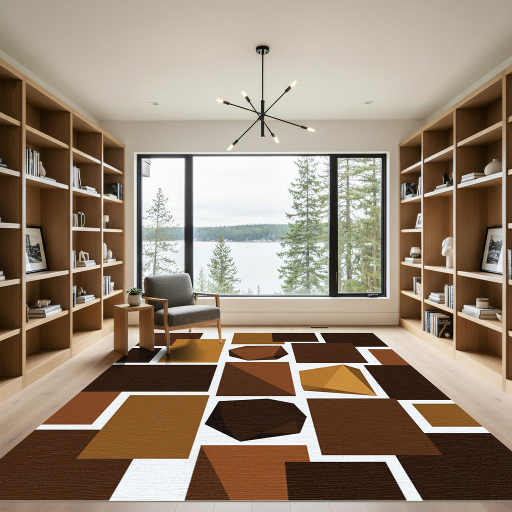 Earthy Tones Geometric Faceted Form Rug