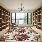 Romantic Rose and Cabbage Floral Bouquet Rug