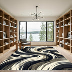 Abstract Swirl Black Beige Brushstrokes Rug