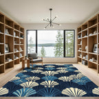 Art Deco Navy Shell Wave Composition Rug