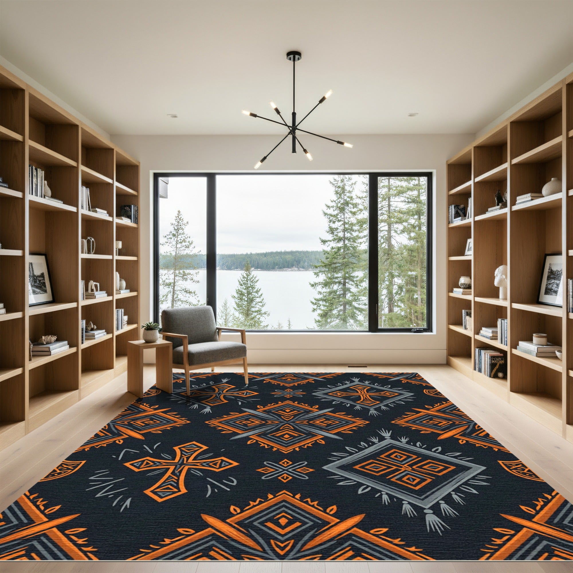 Orange Gray Cross Diamond Composition Rug