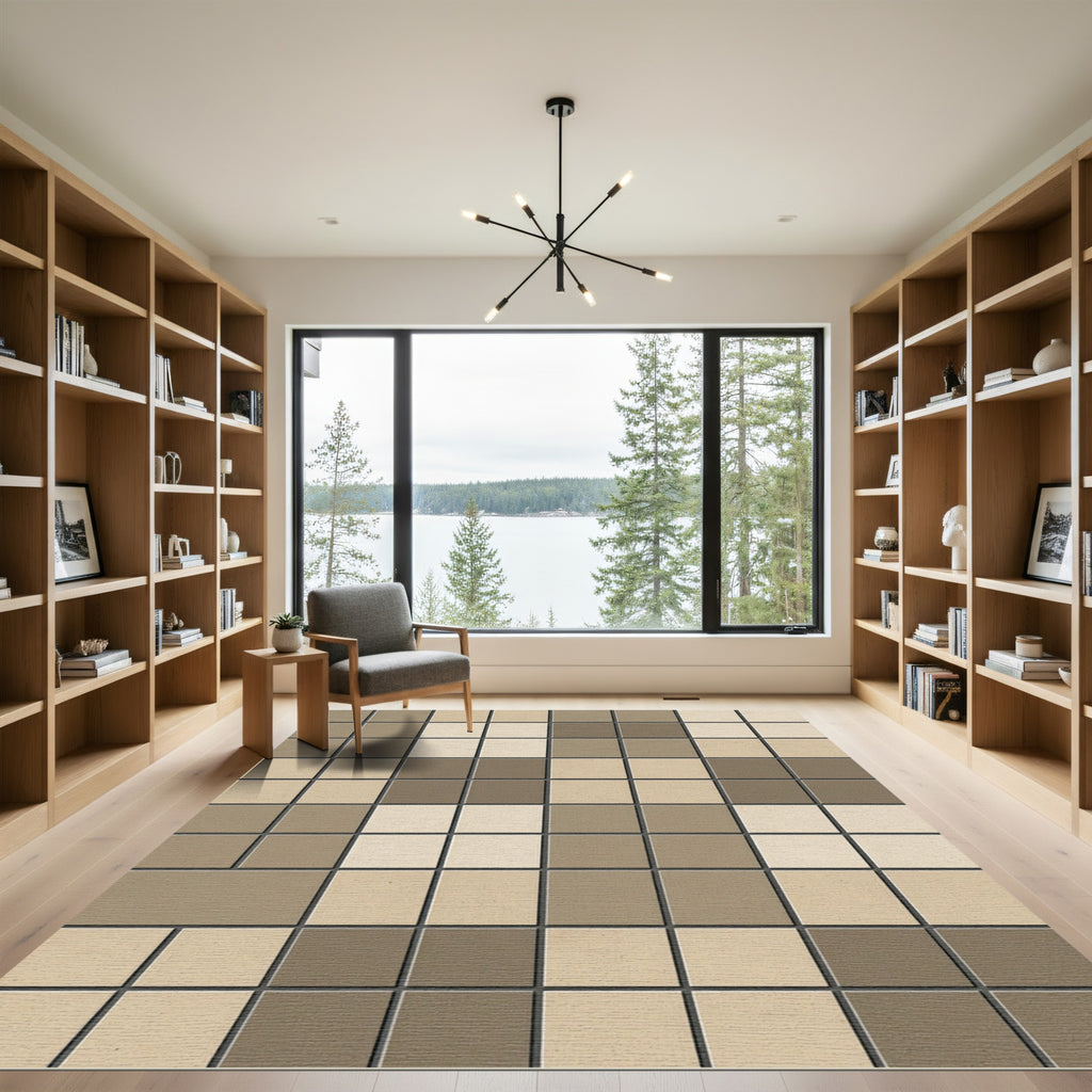 Earthy Tone Square Grid Tessellation Rug