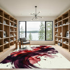 Modern Deep Red Abstract Ink Stroke Rug