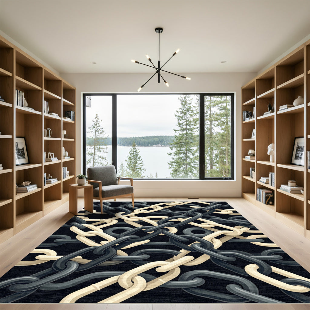 Interlocking Black and Cream Chain Link Rug