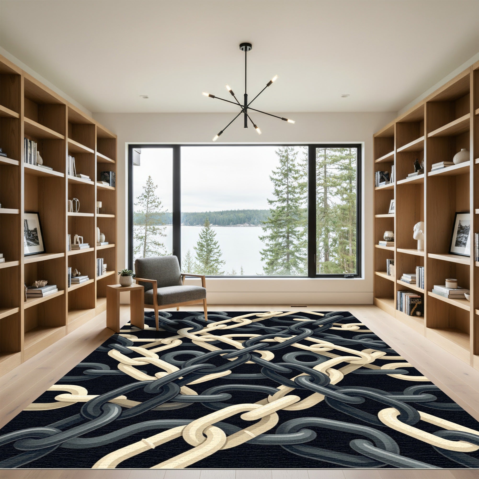 Interlocking Black and Cream Chain Link Rug