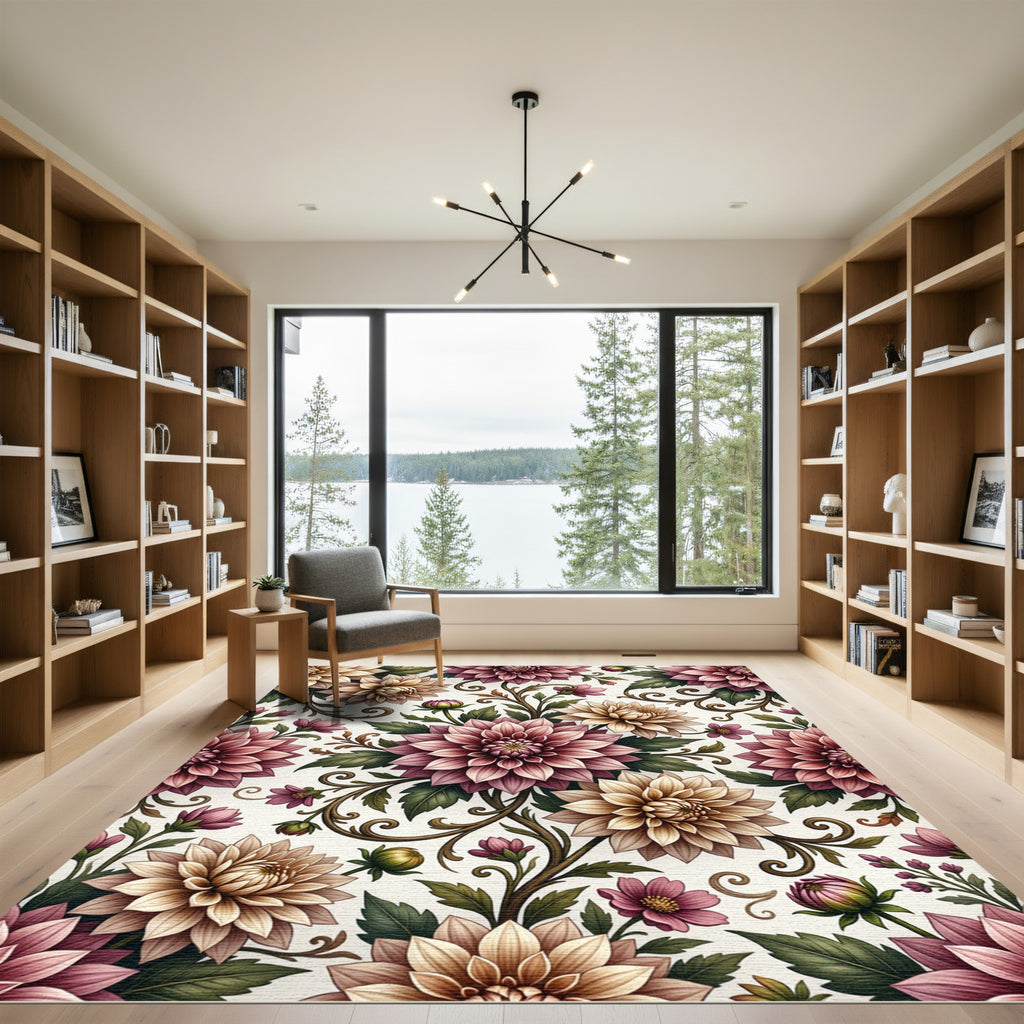 Elegant Mauve and Cream Floral Vine Rug