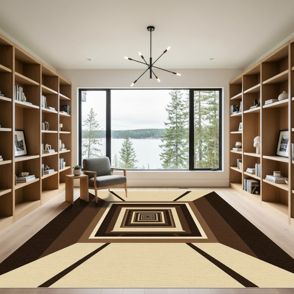 Minimalist Brown Concentric Infinite Squares Rug