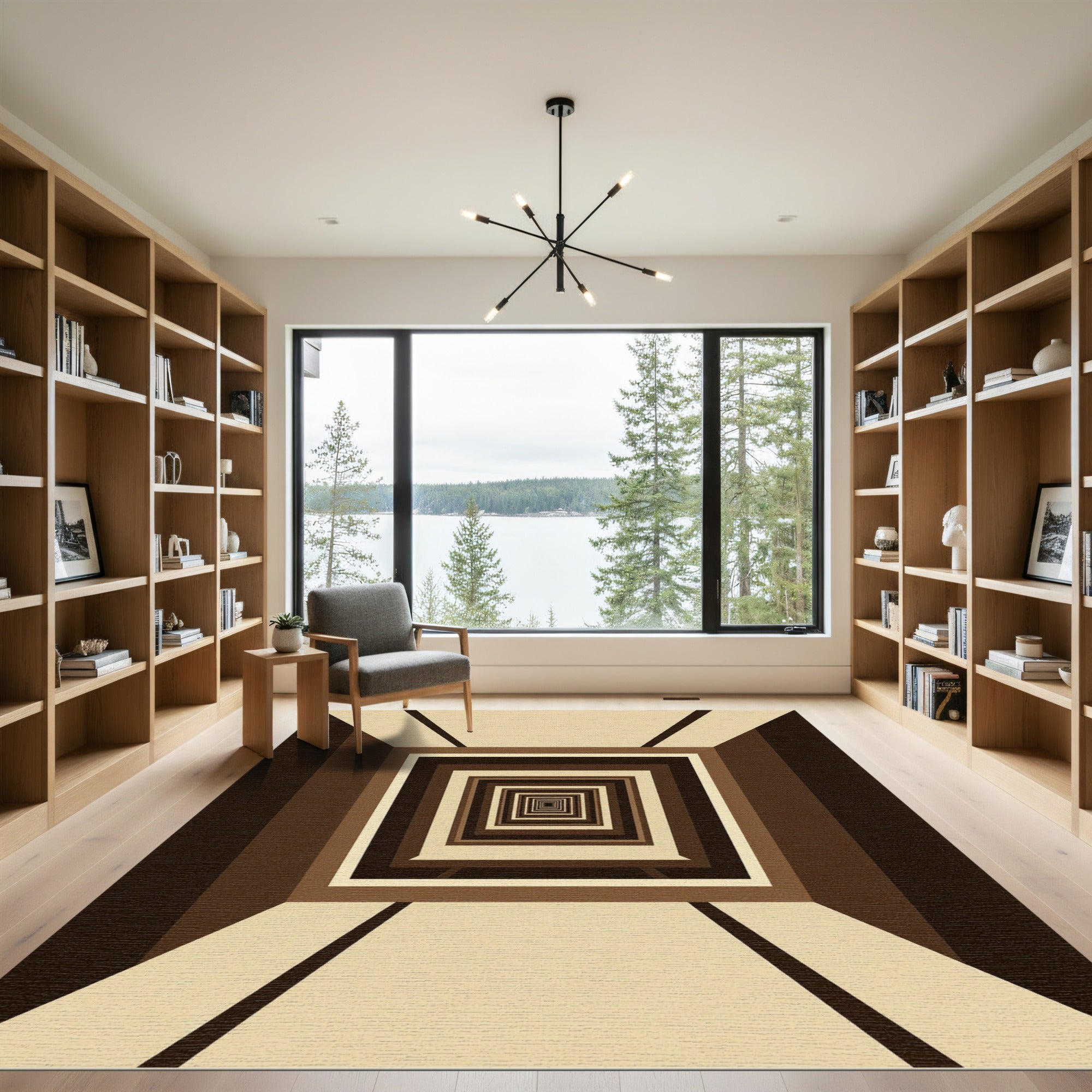 Minimalist Brown Concentric Infinite Squares Rug