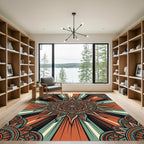 Radiant Copper Teal Sunburst Mandala Rug