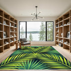 Vibrant Lime Green Palm Frond Jungle Rug