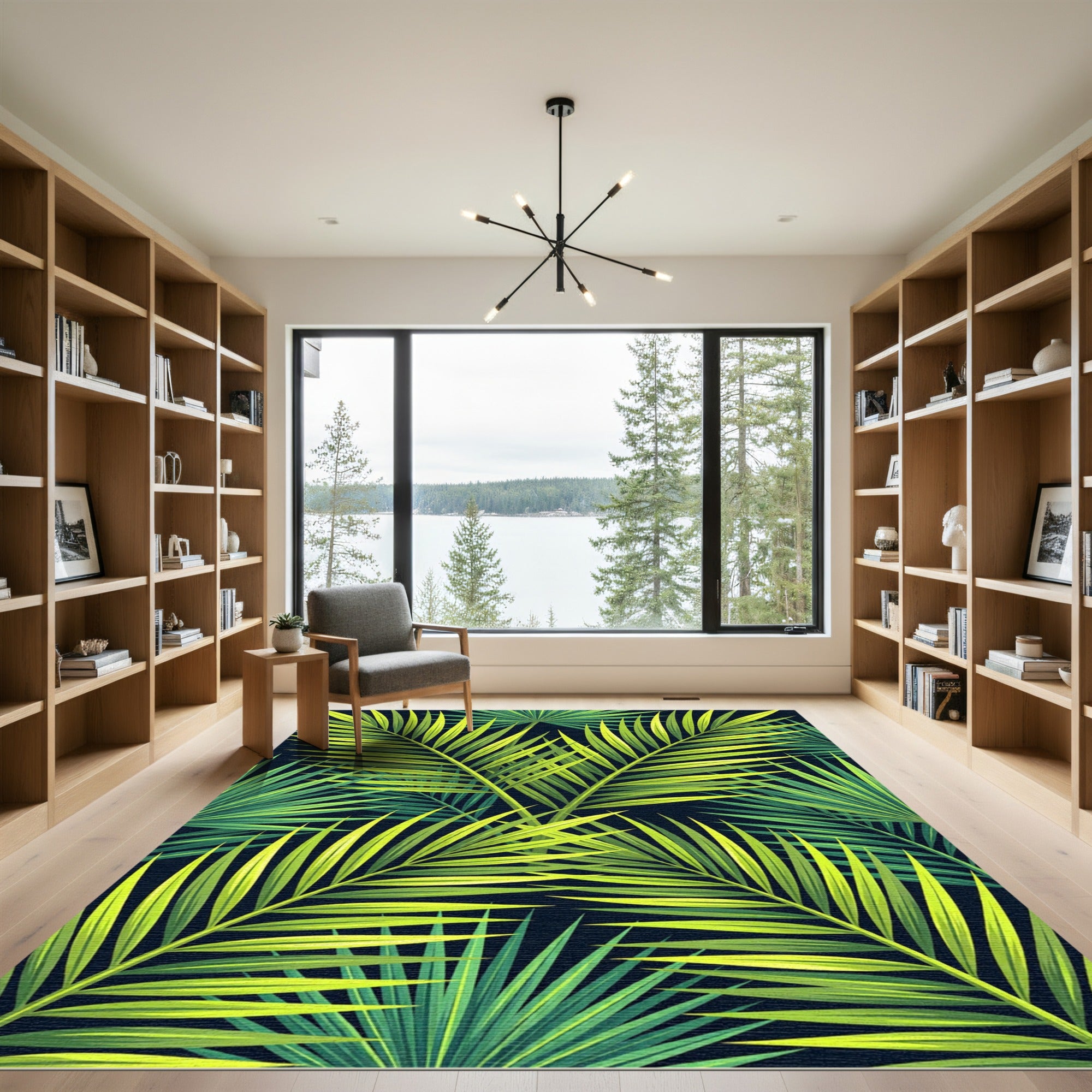 Vibrant Lime Green Palm Frond Jungle Rug