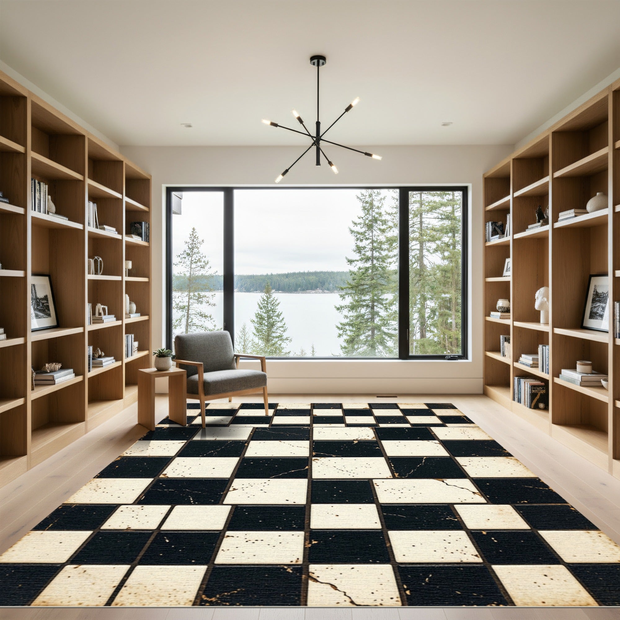 Black and White Splatter Checkerboard Rug