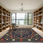 Rich Blue Floral Medallion Art Deco Rug