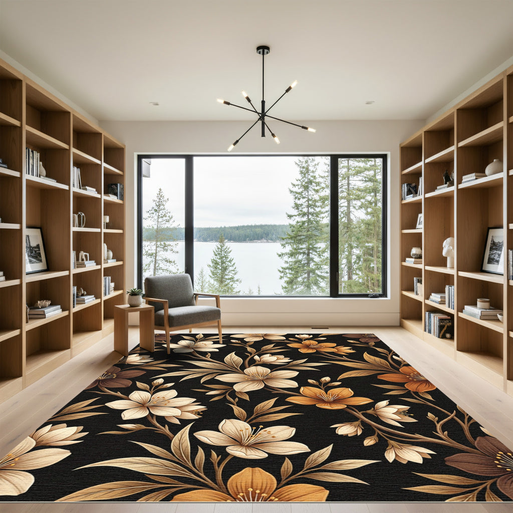 Earthy Floral Branch Arrangement Rug
