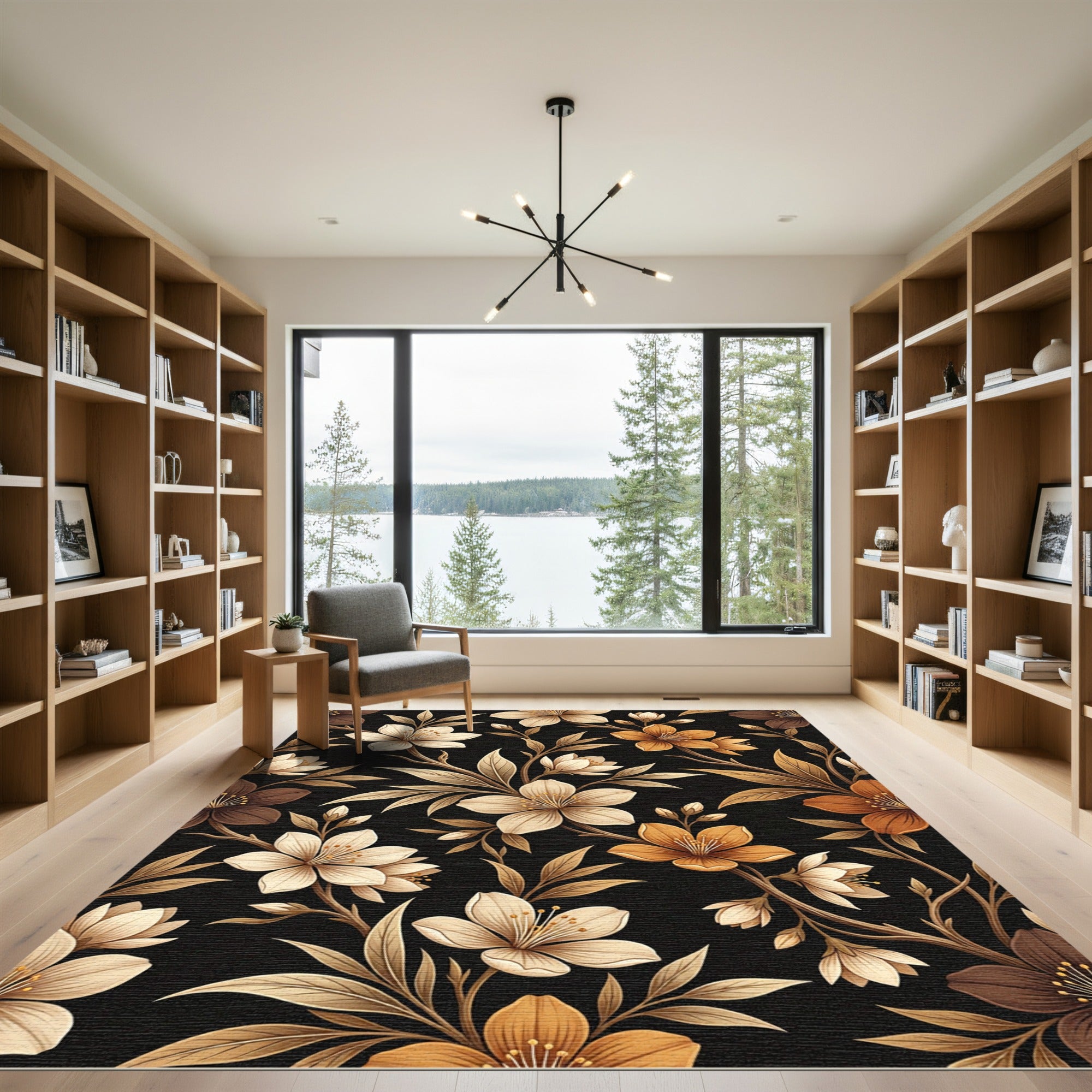 Earthy Floral Branch Arrangement Rug