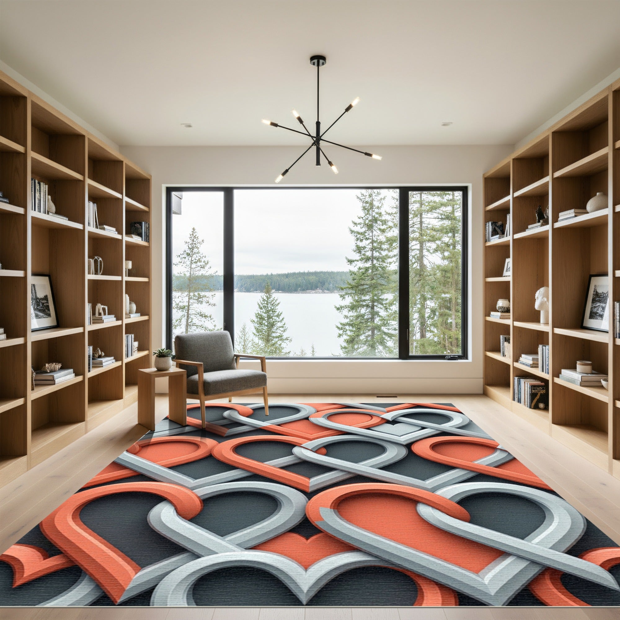Interlocking Peach and Gray Heart Rug