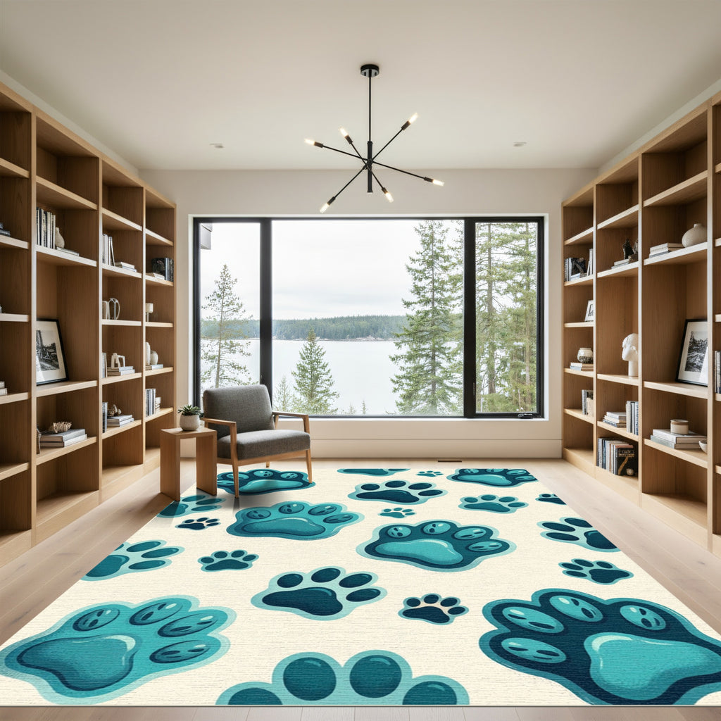 Ocean Blue Paw Print Collage Rug