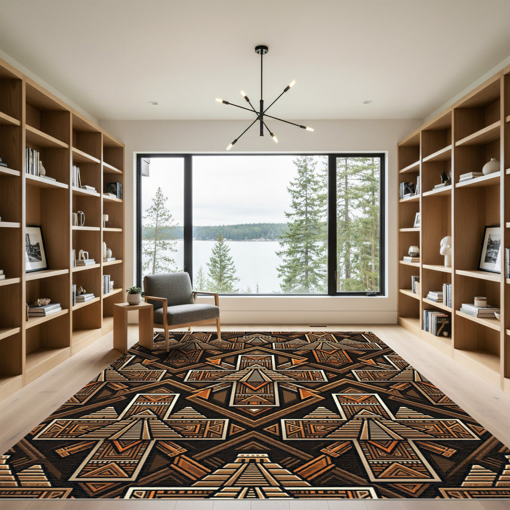 Ancient Aztec Pyramid Geometric Rug