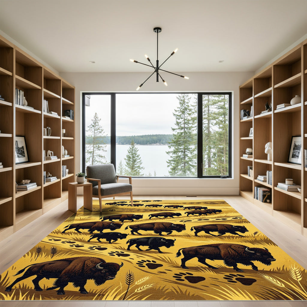 Golden Bison Herd Native Art Rug