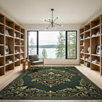 Ornate Golden Acanthus Dark Emerald Foliage Rug