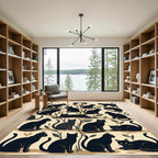 Whimsical Black Sitting Cat Botanical Area Rug