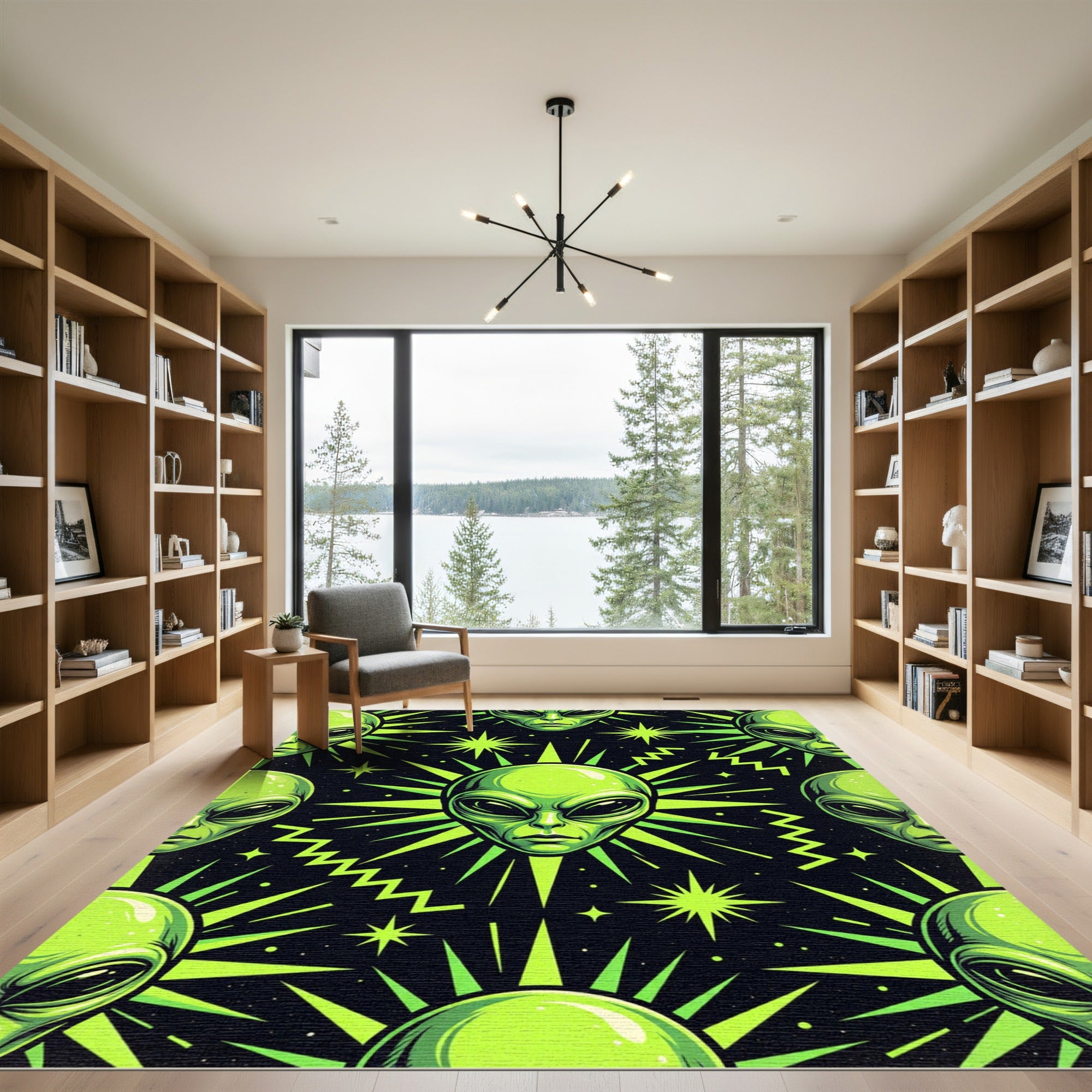 Neon Green Alien Starburst Graphic Rug