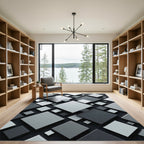 Modern Monochrome Gray Geometric Square Rug