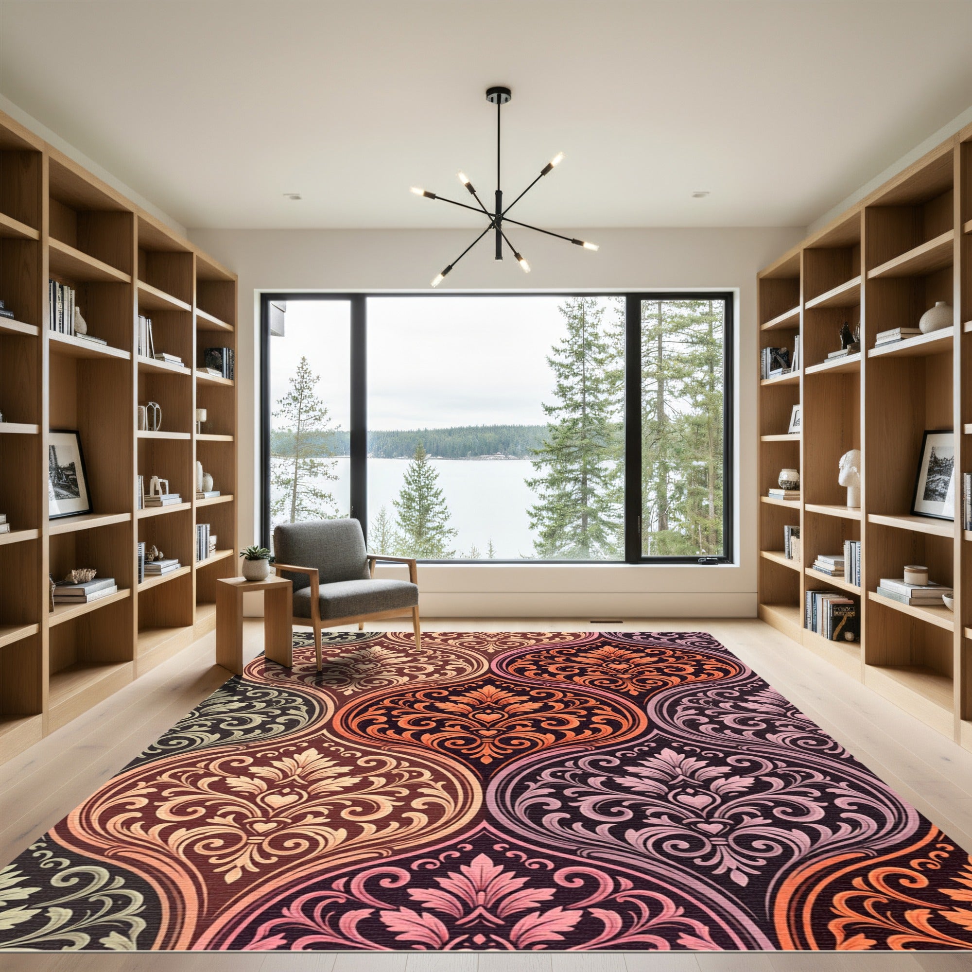 Ornate Floral Damask Inlay Rug