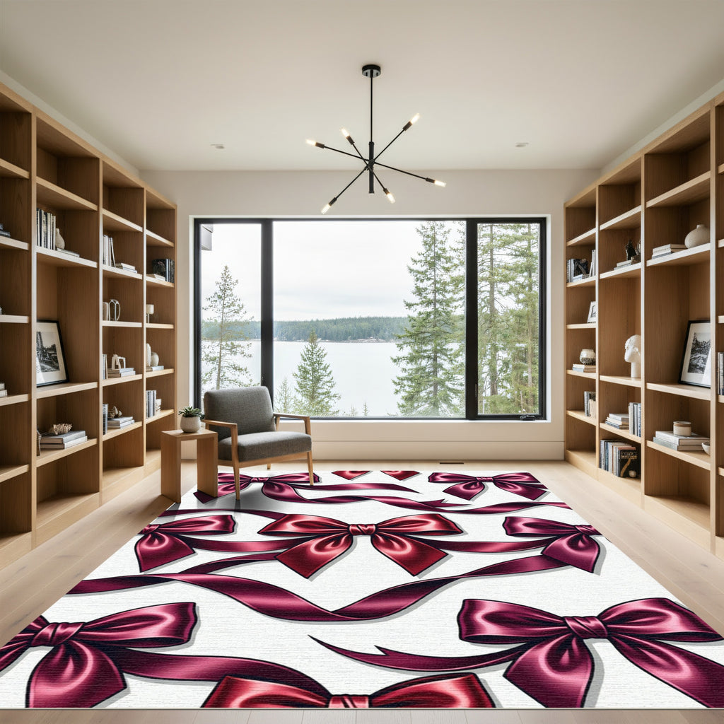 Elegant Burgundy Ribbon Bows Rug