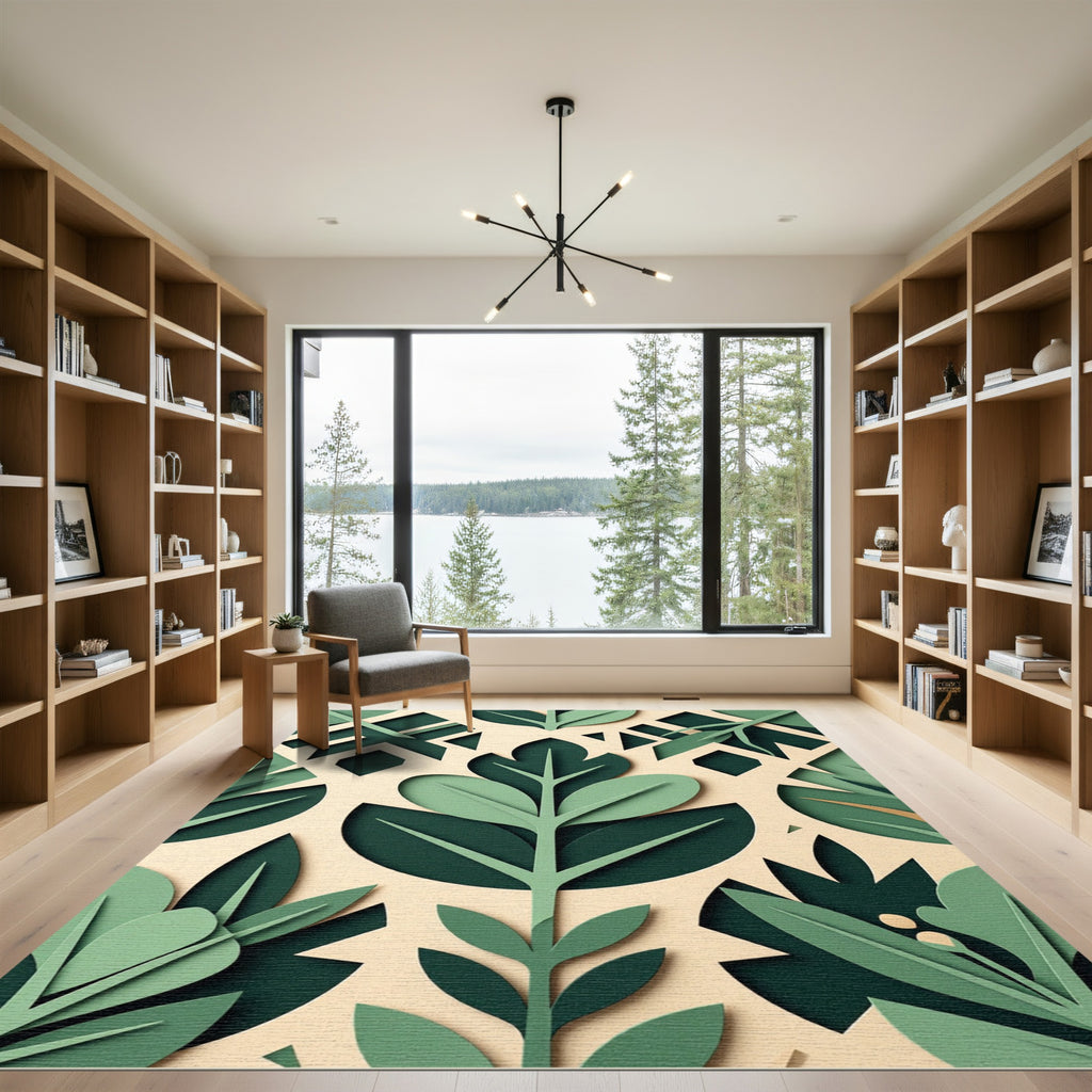 Sage Green Botanical Layered Leaf Rug