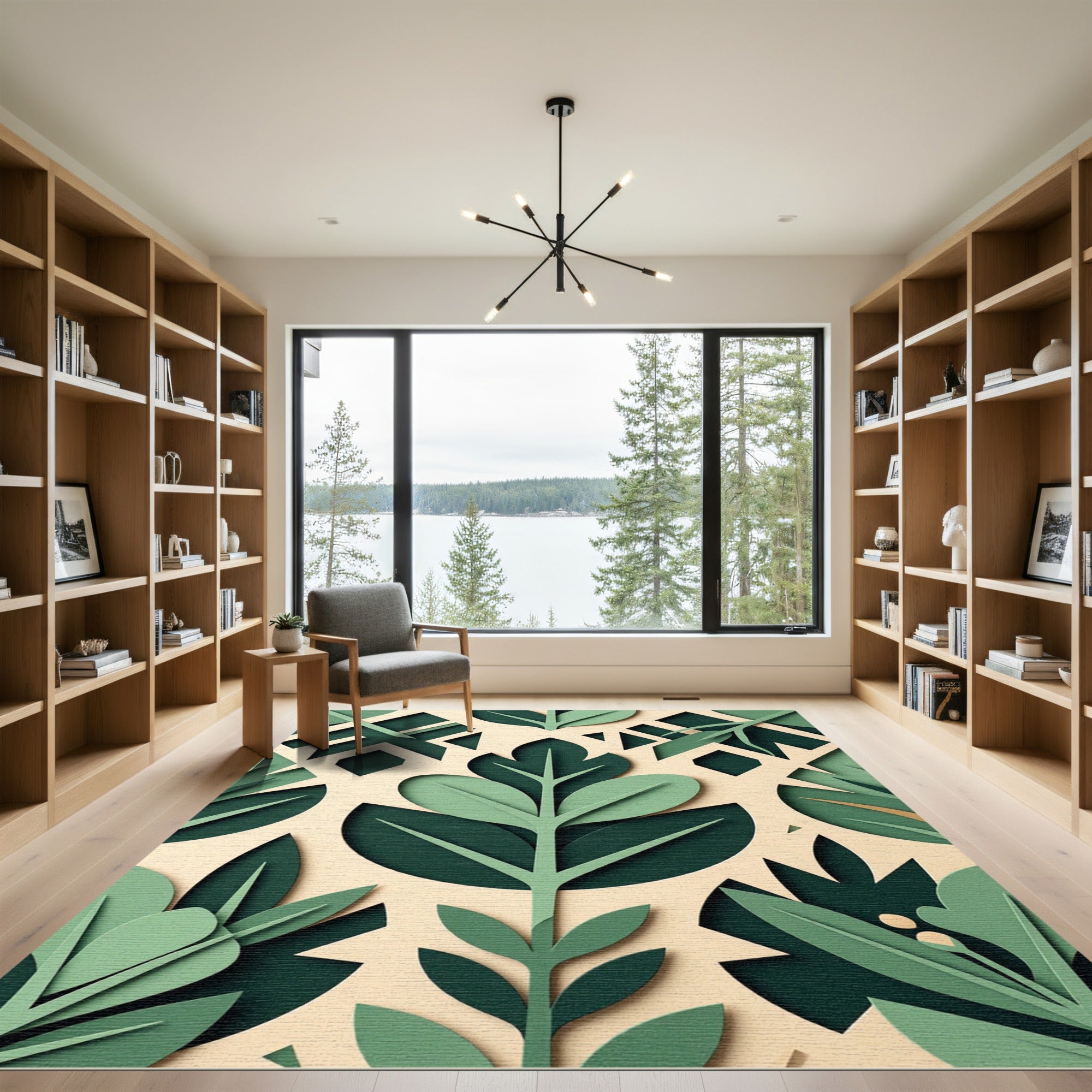Sage Green Botanical Layered Leaf Rug