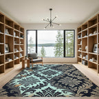 Two-Tone Aquamarine and Charcoal Damask Rug