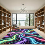 Vibrant Neon Swirl Abstract Wave Rug