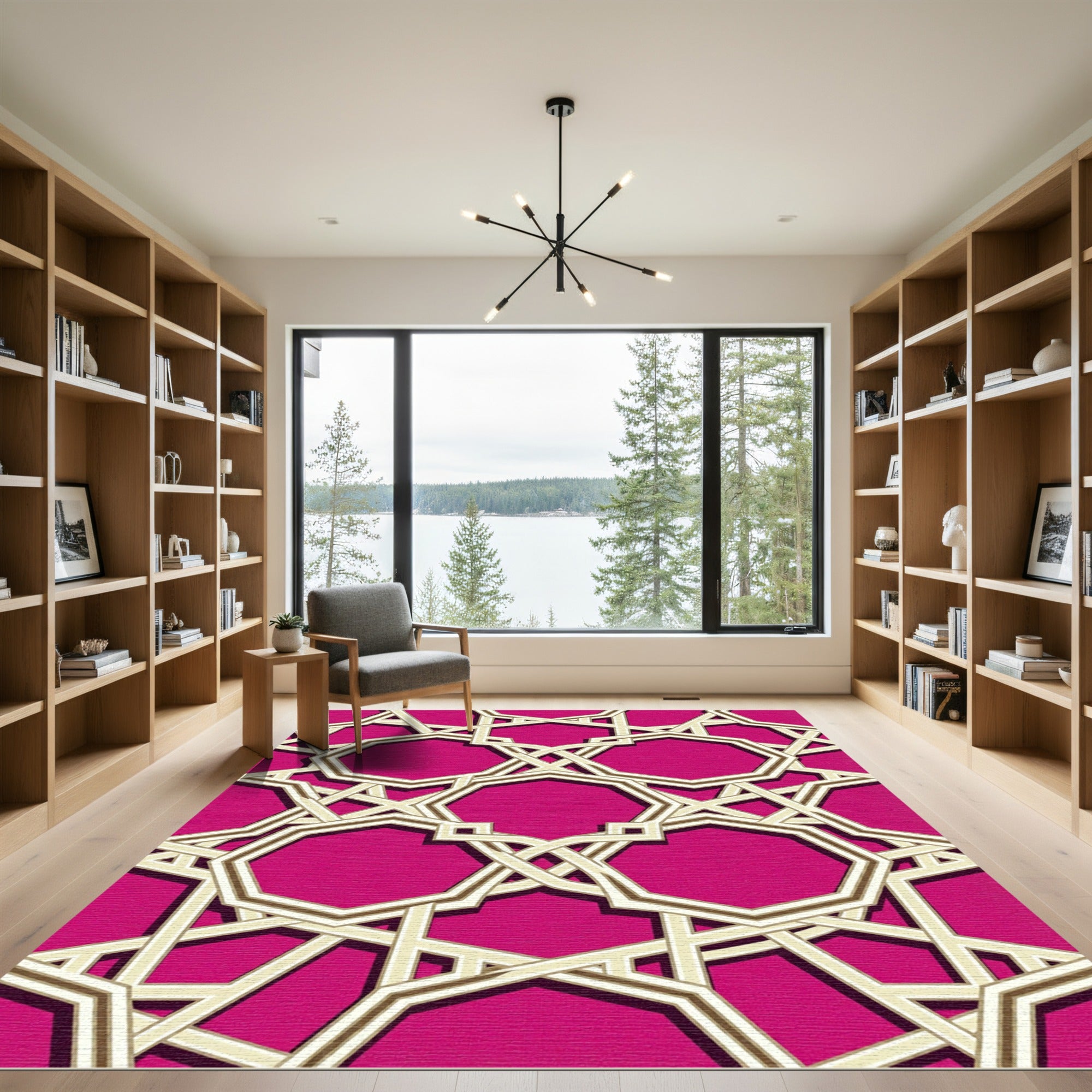 Bold Magenta Geometric Interlocking Octagon Rug