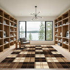 Brown Tan Plaid Grid Composition Rug