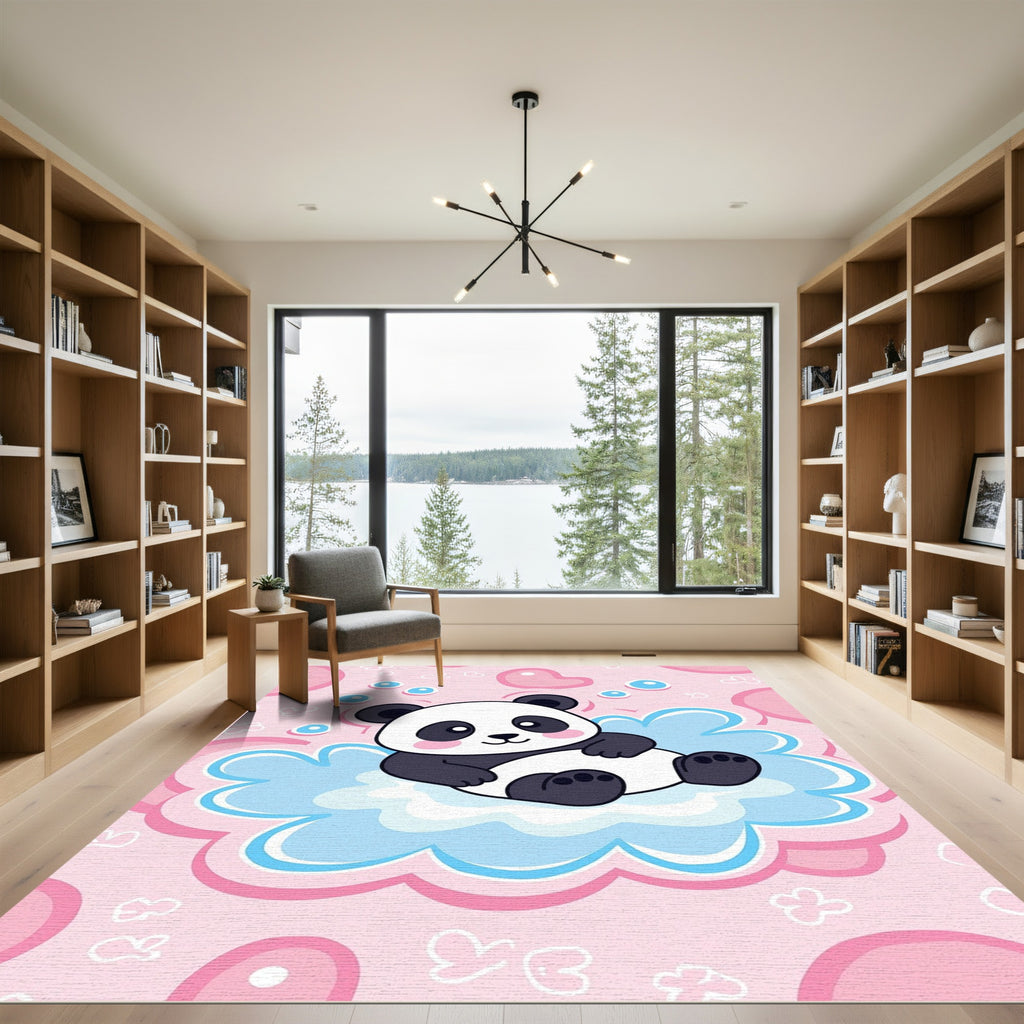 Cute Panda Cloud Whimsical Pink Rug