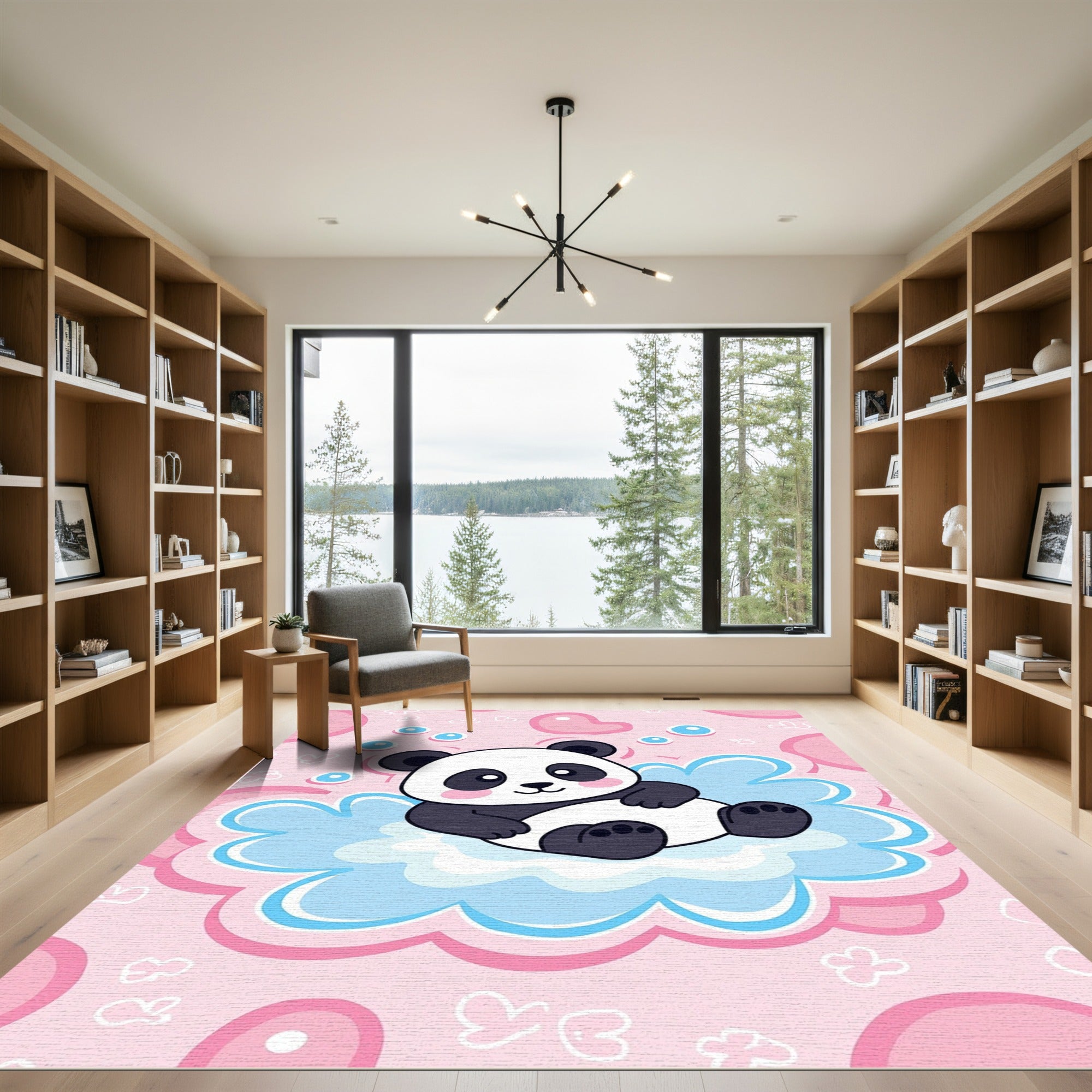 Cute Panda Cloud Whimsical Pink Rug
