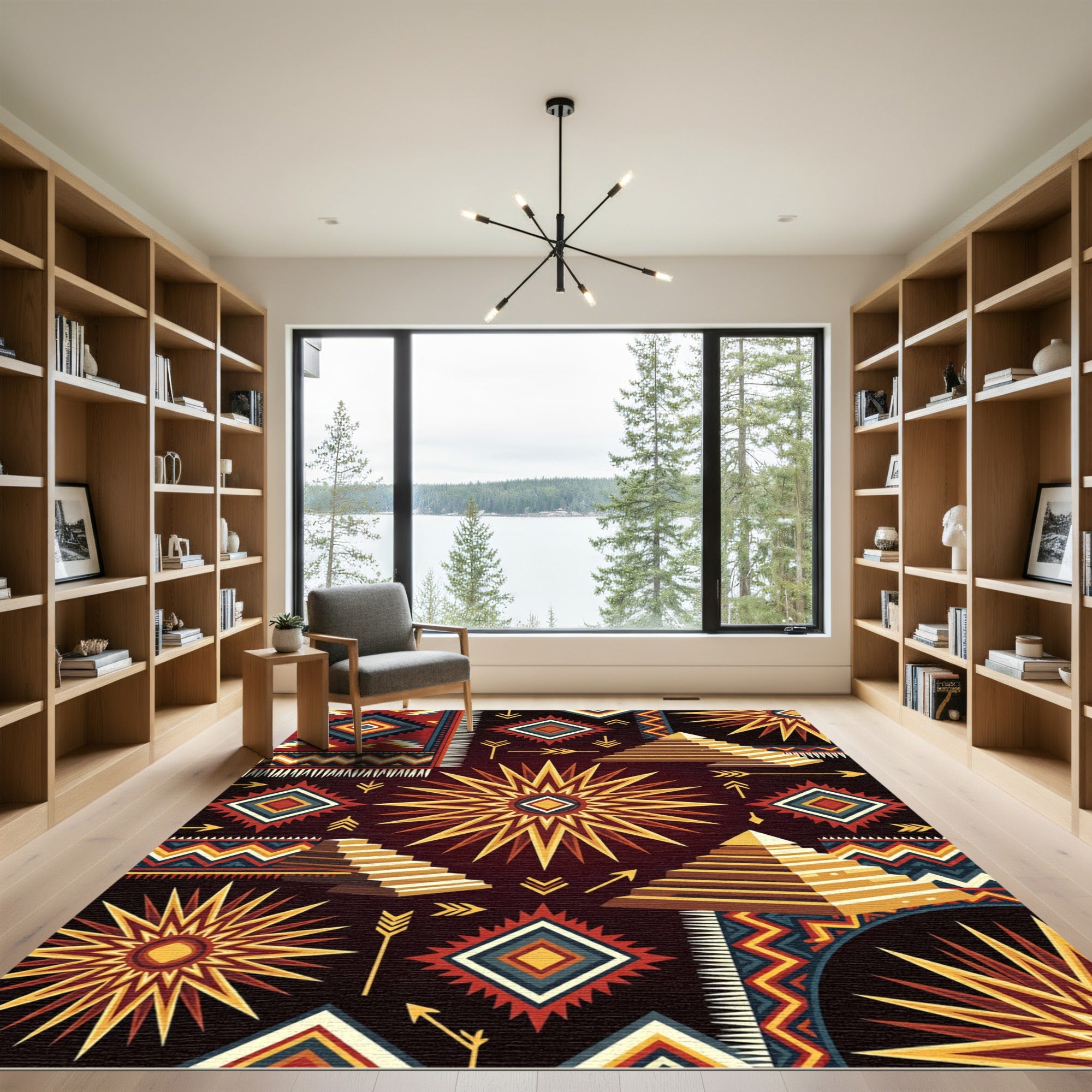 Red Golden Pyramid Native Sun Rug