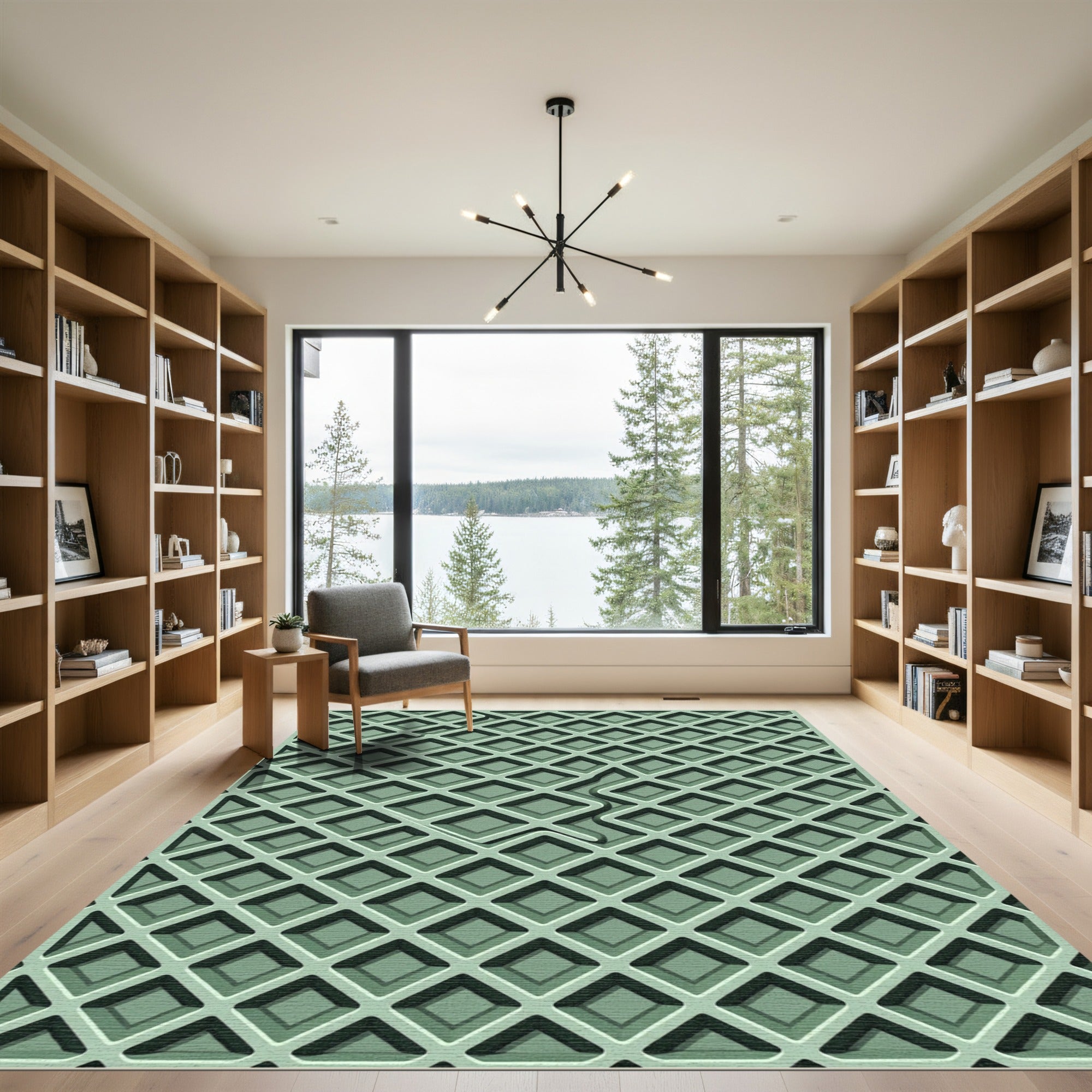 Sage Green Textured Waffle Grid Rug