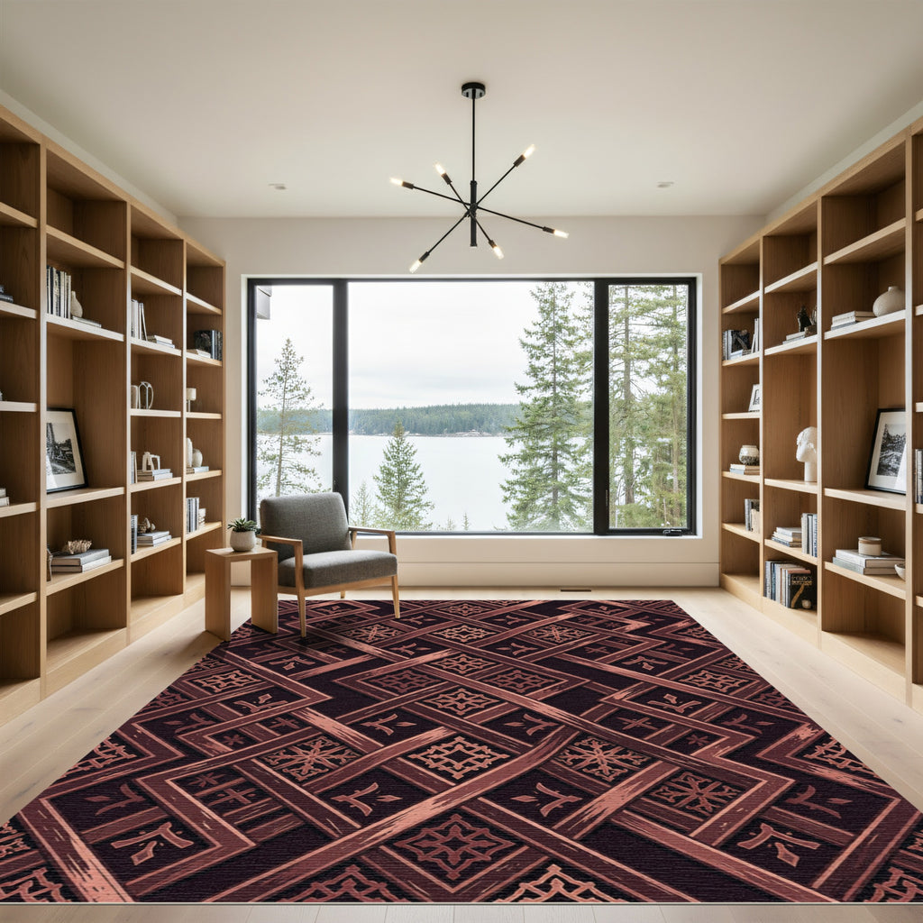 Garnet Geometric Lattice Interwoven Weave Rug
