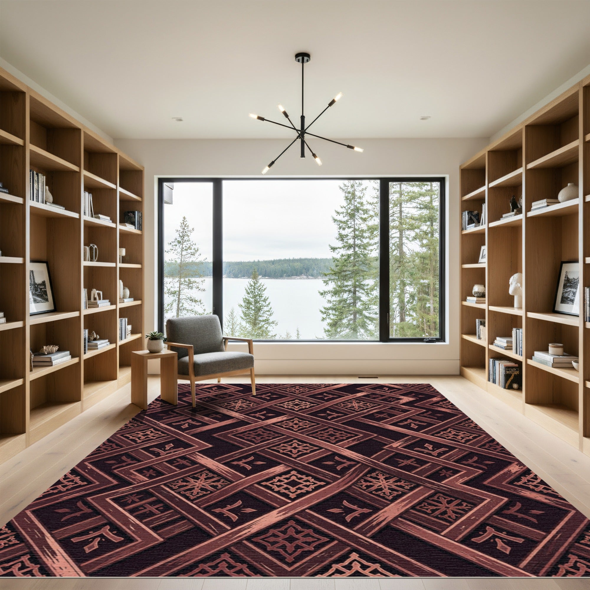 Garnet Geometric Lattice Interwoven Weave Rug