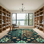 Gilded Teal Floral Geometric Star Rug