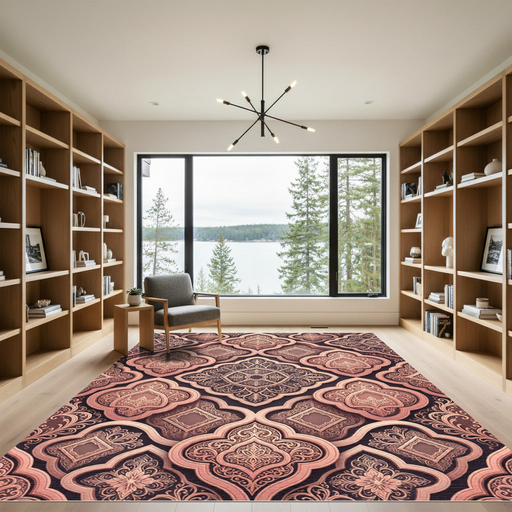 Rose Gold Arabesque Medallion Composition Rug