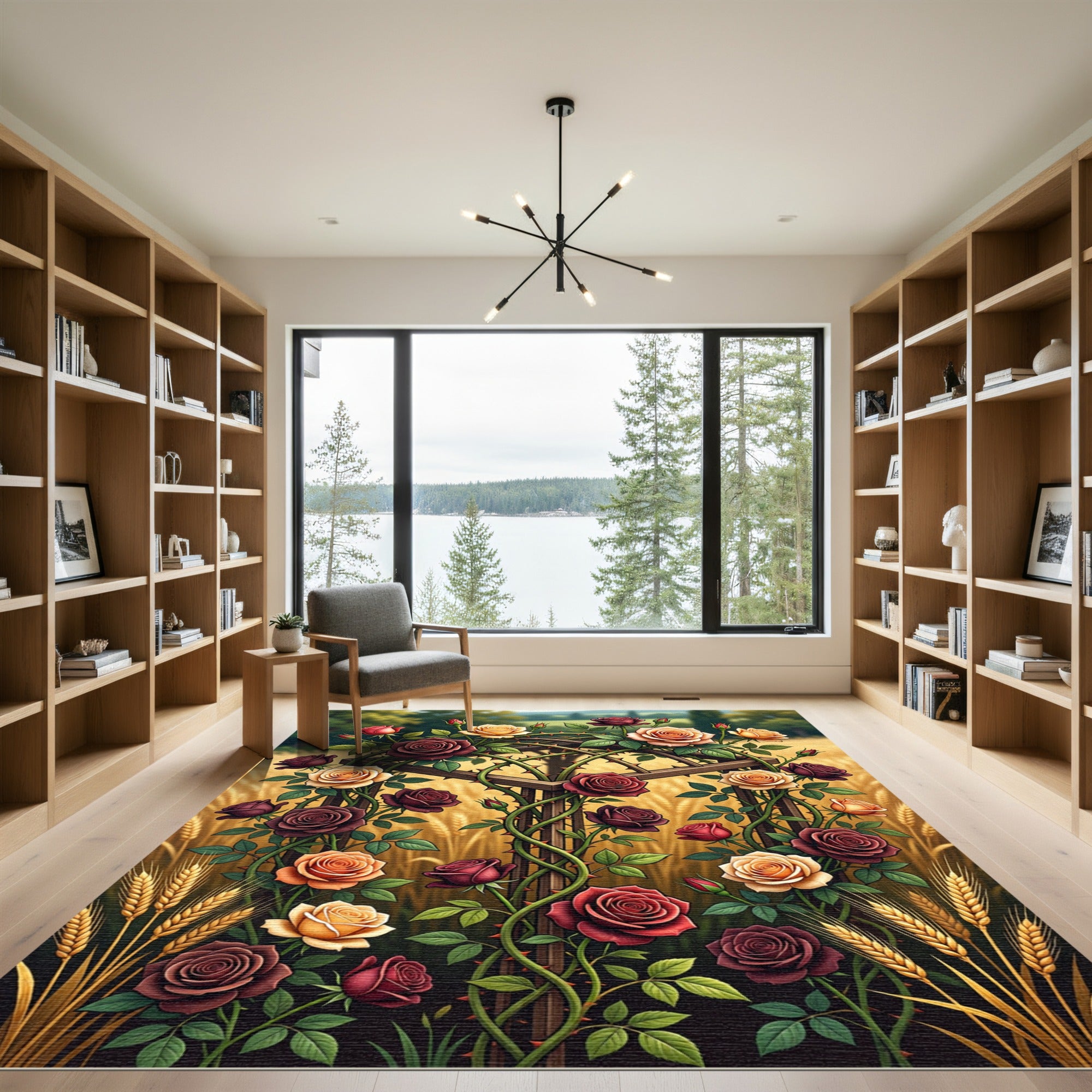 Golden Wheat and Crimson Rose Arbor Rug