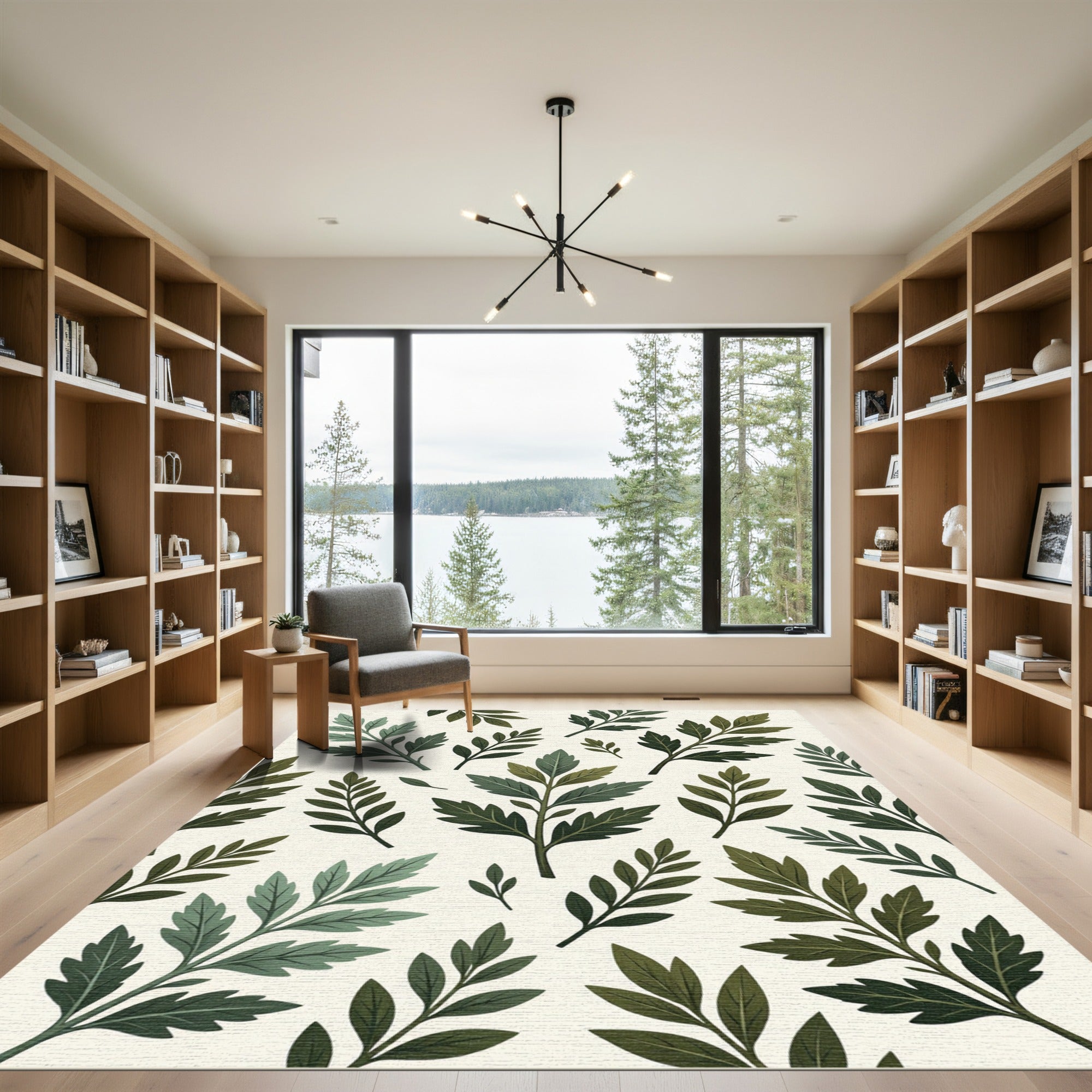 Green Leafy Branch Pattern Rug