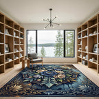 Blue Floral Medallion Botanical Illustration Rug