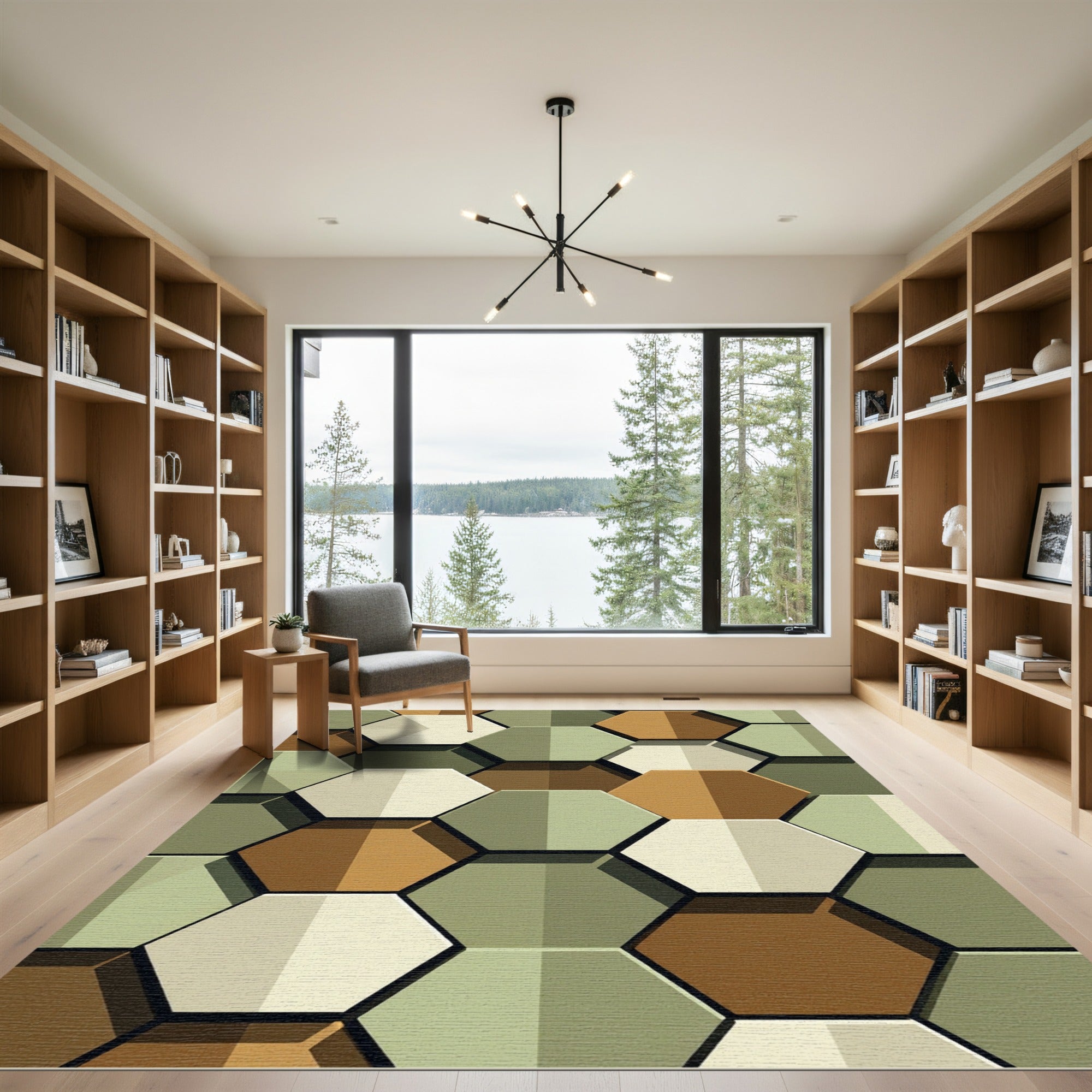 Modern Earthy Geometric Hexagon Rug