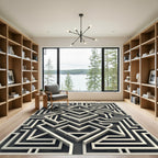 Monochrome Geometric Labyrinth Illusion Art Rug
