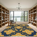 Navy and Gold Interlocking Quatrefoil Rug